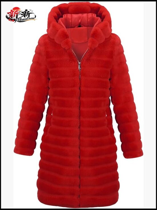Jackets & Blazers - Long Faux Fur Coat Hooded Zip Up Winter Overcoat